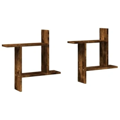 Image de vidaXL Étagères murales 2 pcs chêne fumé 50x12x50 cm Bois d&#039;ingénierie