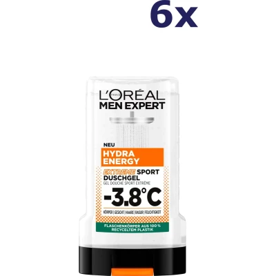 Afbeelding van L&#039;Oréal Men Expert Douchegel en shampoo voor mannen, douchebad het reinigen van lichaam, haar gezicht, lichaamsverzorging mannen met verkoelend effect 3,8 C, Hydra Energy Extreme