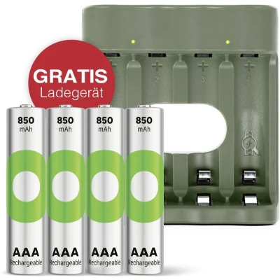 Afbeelding van GP Aktion Gratis Ladegerät USB Modell B441 inkl. 4x AAA Akku Oplaadbare batterij (potlood) NiMH 850 mAh 1.2 V 1 set(s)