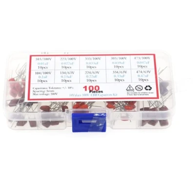 Afbeelding van Fasizi Condensator assortiment metallic polyesterfolie 10nF tot 470nF 22nF 33nF 39nF 47nF 100nF 150nF 220nF 330nF 100 stuks