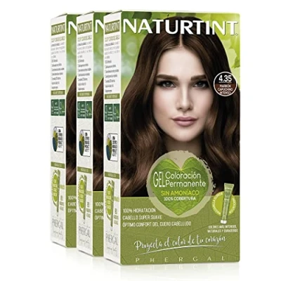 Image de Naturtint Biobased Coloration sans ammoniaque Couverture à 100% des cheveux blancs Ingrédients végétaux Couleur naturelle et durable 4.35 Brun Cappuccino Intense Lot de 3