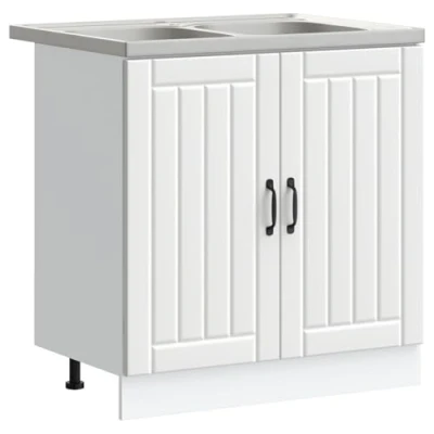 Afbeelding van Keukenmeubel vidaXL &quot;Lucca&quot; met dubbele spoelbak van wit hout