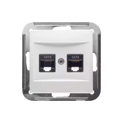 Afbeelding van PEHA BADORA dubbele data / telefooncontactdoos cat.6 incl afdekking Levend wit (hagelwit) D111858802UAEC6