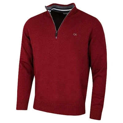 Afbeelding van Calvin Klein Golftrui van katoen met halve ritssluiting voor heren, Bourgondië Sport