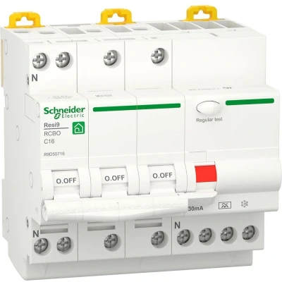 Afbeelding van Aardlekautomaat 3P+N 16A C Karakteristiek 6000A 30mA Type A Resi9 Schneider Electric R9D55716