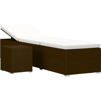Afbeelding van Ligbed met kussen en theetafel poly rattan bruin