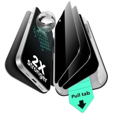 Afbeelding van ESR Lot de 3 protections d&#039;écran pour iPhone 16e/iPhone 14/iPhone 13 Pro/iPhone Protection qualité militaire Dureté 9H Verre trempé anti espion avec plateau UltraFit