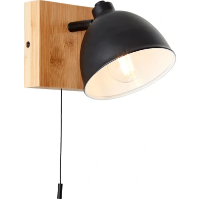 Afbeelding van Brilliant Celia wandlamp mat zwart/bamboe metaal/bamboe schakelaar trekken 1x D45, E14, 28 W, Geschikt voor hanglamp (niet inbegrepen)