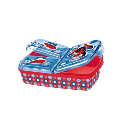 Afbeelding van p:os 35484 Spiderman Box met 3 vakken, lunch van kunststof clipsluitingen, broodtrommel voor kleuterschool, school en vrije tijd, 35484, meerkleurig