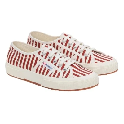 Afbeelding van Superga 2750 Stripes Print Unisex Sneakers laag, Maat: 40, Off white/red Textiel