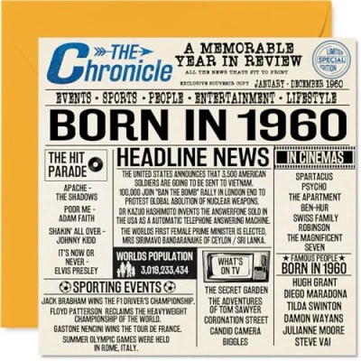 Image de Stuff4 Cartes d&#039;anniversaire de 64 ans pour homme et femme Journal né en 1960 Carte grand père, mère, mère 145 mm x