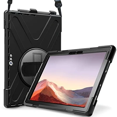 Afbeelding van ProCase Hoesje voor Microsoft Surface Pro 7 Plus 2021/Surface 7/Pro 6/Pro 2017 (5e generatie)/Pro 4/Pro LTE Robuuste schokbestendige hoes met draaibare standaard en polsband Zwart