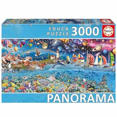 Afbeelding van Educa 3000 stukjes puzzel voor volwassenen in panoramisch formaat Panorama Leven. Inclusief verloren muntenservice. Afmetingen: 144 x 68 cm. Vanaf 14 jaar (20265)