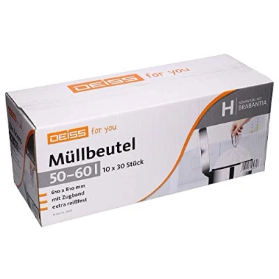 Afbeelding van Witte Vuilniszakken Trekband 300 zakken 60 Liter HDPE 61cm x 81cm (Vuilniszakken met voor Afvalbak, Alternatief Brabantia Code H, Trekbandsluiting)