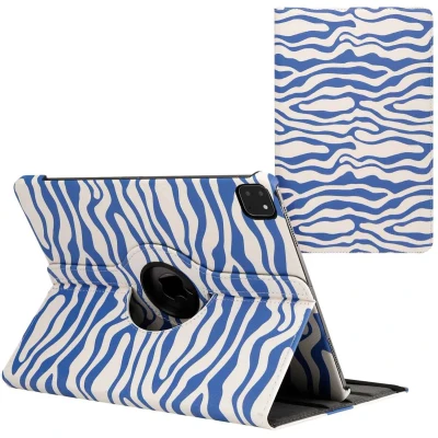 Afbeelding van iMoshion Tablet Hoes Geschikt voor iPad Pro 12.9 (2020) 360 Draaibare Design Bookcase 2.0 Meerkleurig /White Blue Stripes