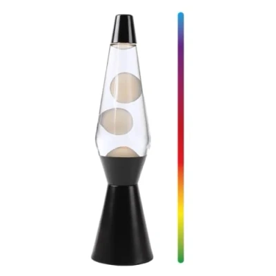 Afbeelding van I TOTAL® Led lavalamp 36 cm met wasverwarmer, zonder lamp van kleur veranderend licht, witte was en zwarte voet