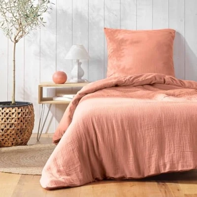 Afbeelding van douceur d&#039;intérieur, Beddengoedset, 2 delig dekbedovertrek (140 x 200 cm), angelia, roze, katoenen gaas