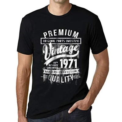 Afbeelding van Ultrabasic Heren T shirt, Vintage 1971, oud, perfectie, 50e verjaardag, 51e Zwart