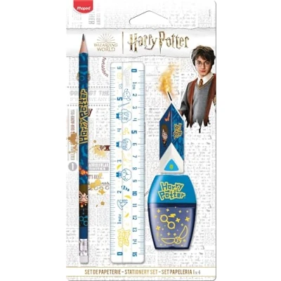 Image de Maped Set de Papeterie 4 Pièces 1 Règle Transparente 15cm + Taille Crayons Trou Gomme Crayon Papier HB Licence Harry Potter Officielle