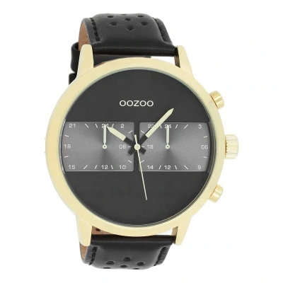 Afbeelding van OOZOO Timepieces Goudkleurige horloge met zwarte leren band C10516