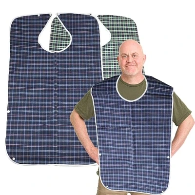 Afbeelding van Set van 2 wasbare en herbruikbare slabbetjes voor volwassenen mannen vrouwen Waterdichte volwassenen, ouderen gehandicapten (blauw groen), blauw groen, één maat,