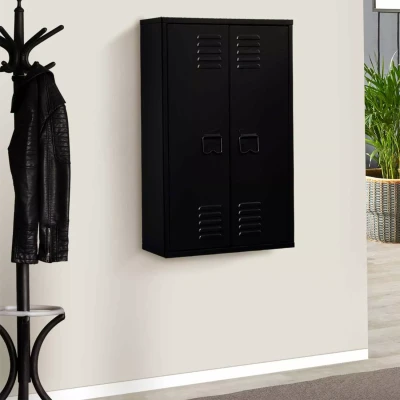 Image de Armoire murale ESTER 2 portes métal noir design industriel
