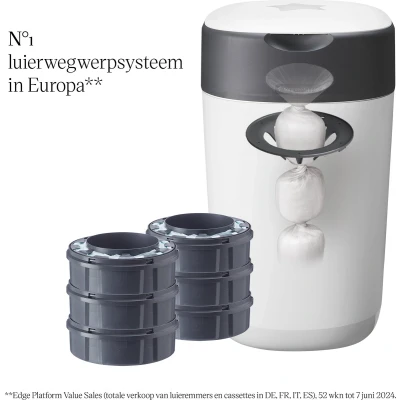 Afbeelding van Tommee Tippee Milieuvriendelijke Twist &amp; Click Luieremmer met 6 Navulcassettes Wit