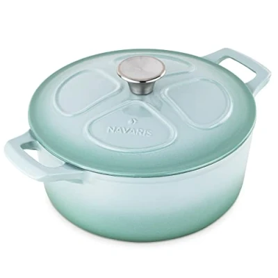 Afbeelding van Navaris gietijzeren braadpan met deksel Dutch oven Geëmailleerde pan Pot geschikt voor inductie gas en keramisch koken Mintgroen