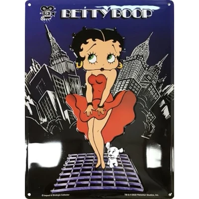 Afbeelding van Betty Boop Skyline. Metalen wandbord in reliëf 30 x 40 cm.
