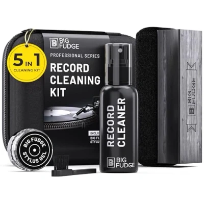 Afbeelding van Big Fudge Professional serie reinigingsset voor vinylplaten 5 in 1 Inclusief fluwelen vinylreinigingsborstel, reinigingsvloeistof, stylusgel, borstel fluweel, gewatteerde opbergkoffer