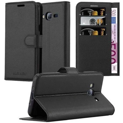 Afbeelding van Cadorabo Hoesje geschikt voor Samsung Galaxy J3 2016 in PHANTOM ZWART Beschermhoes met magnetische sluiting, standfunctie en kaartvakje Book Case Cover Etui