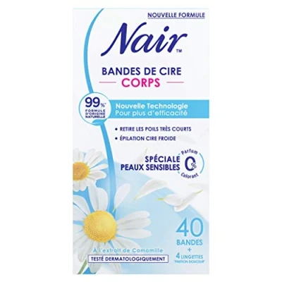Afbeelding van NAIR Koude waxstrips voor het lichaam, speciaal de gevoelige huid, met kamille extract, 99% natuurlijke oorsprong, 40 strips + 4 doekjes &quot;zachte afwerking&quot;