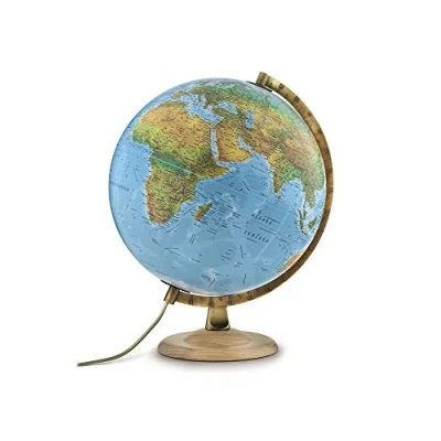 Afbeelding van Tecnodidattica Atmosphere B4 Wereldkaart met dubbele fysica/politieke cartografie, basis van beukenhout en metalen meridiaan, Italiaanse taal, diameter 30 cm