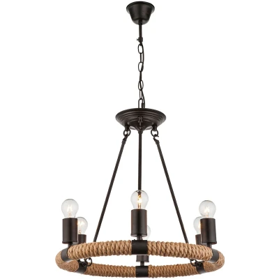 Afbeelding van Ronde LED hanglamp Ulleu met henneptouw 6 lamps