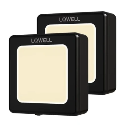 Afbeelding van LQWELL® Opvouwbaar nachtlampje met schemeringssensor, instelbare helderheid, automatisch contactlicht, warmwit oriëntatielicht voor kinderkamer hal (zwart, 2 stuks)