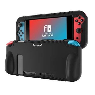 Afbeelding van Teyomi Nintendo Switch, Grip Cover, siliconen hoes, 2 sleuven voor speelkaarten, schokdemping, krasbestendig, zwart