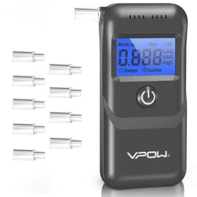 Afbeelding van VPOW Professionele alcoholtester met blauw digitaal lcd display gradennauwkeurigheid voor professioneel gebruik thuis grijs