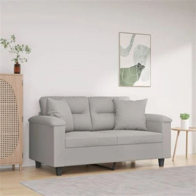 Afbeelding van vidaXL Tweezitsbank met kussens 120 cm microvezelstof lichtgrijs