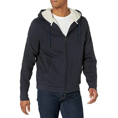 Image de Amazon Essentials Sweat Shirt à Capuche, Fermeture Éclair Intégrale, en Molleton, Doublure Sherpa Men&#039;s, Bleu Marine, XXL