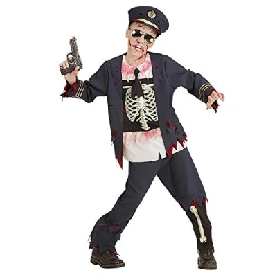 Afbeelding van Widmann Zombie Kostuum Politie Cock Jongen Blauw Maat 140 Halloween Verkleedkleding
