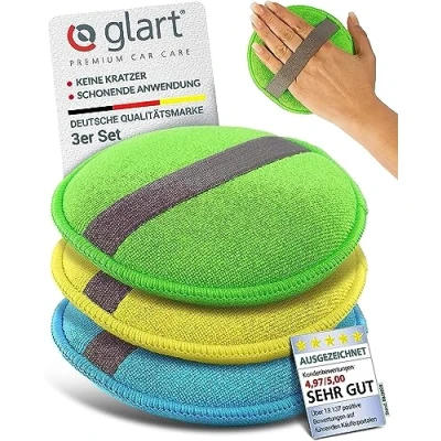 Image de Glart 43PP Éponge à polir la main en Microfibre, lot de 3, 130x25 mm, tampon applicateur cire pour cires, vernis, nettoyant peinture, cirage Voiture, au lieu d&#039;une polisseuse