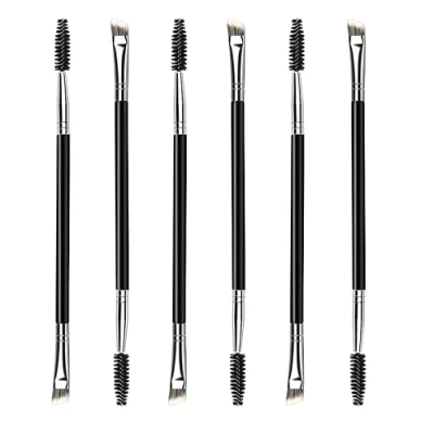 Afbeelding van Set van 6 dubbelzijdige wenkbrauwkwasten, schuine wenkbrauwborstel en spoolieborstel, mini wimperborstel, wenkbrauwborstel, voor het modelleren, toevoegen poeder, kleur