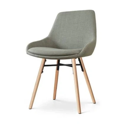 Afbeelding van Nolon Nena Isa Eetkamerstoel Groen Stof Zonder Armleuning Houten Poten Scandinavisch Comfortabel