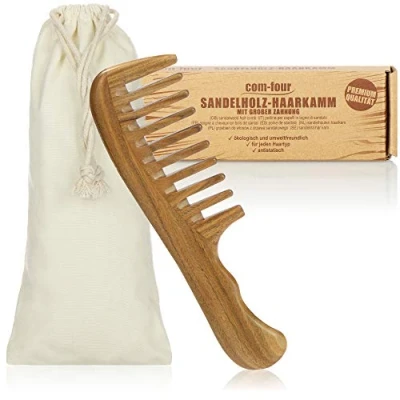 Afbeelding van COM FOUR® Premium sandelhouten haarkam, grove haarkam gemaakt van sandelhout, duurzame houten kam massief hout, haarstylingkam voor elk haartype (1 delige kam)