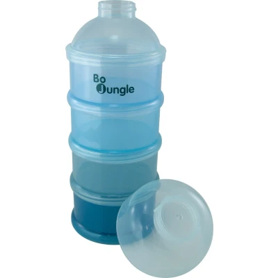 Afbeelding van Bo Jungle Melkpoeder Doseerdoosjes Melkpoederverdeler 4 compartimenten Bewaarbakjes Babyvoeding Poedertoren Dispenser Kraamcadeau Dose Classy Blue