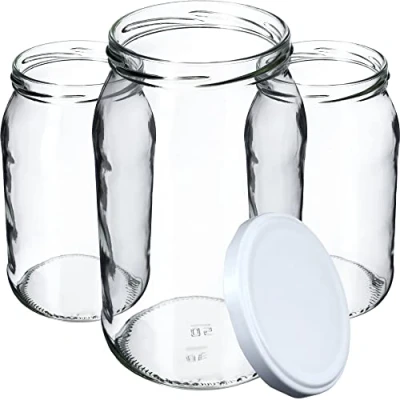 Afbeelding van KADAX Weck Set van 48 glazen voorraadpotten, 900 ml, inmaakpotten, jampotten, wit