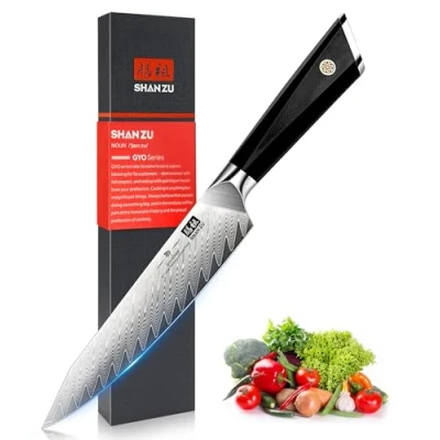 Afbeelding van SHAN ZU Universeel mes 15 cm, Damascus keukenmes van Japans AUS 10 staal, koksmes ultrascherp damastmes, G10 handvat GYO Series
