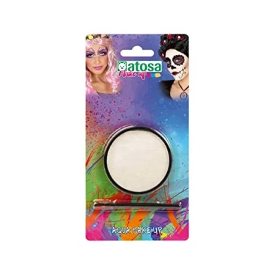 Afbeelding van Atosa Aqua grimeer schmink met kwastje wit 12 gram carnaval/verkleed kind/volwassenen