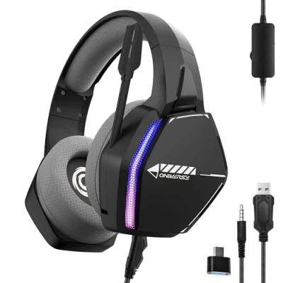 Afbeelding van Oniverse gaming headset PS5 PS4 Switch Xbox PC Mac met verstelbare microfoon, LED, luidsprekers 50 mm, oorkussens van ademende stof, bekabeld, Nebula stereo (oneindig zwart/zwart)
