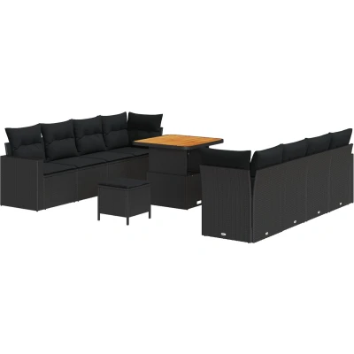 Afbeelding van vidaXL 11 Delig Tuin Sofa Set met Kussens Zwart Poly Rattan Acacia